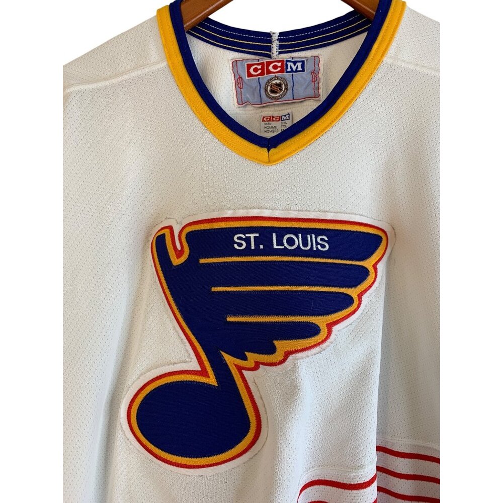 Vintage 90s CCM St. Louis Blues NHL Jersey XXL Air-Knit White Trumpet Canada - Picture 3 of 15